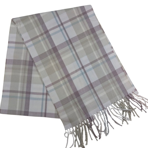 Softer Than Cashmere Plaid Fringe Scarf - Purple Gray Blue Acrylic - Picture 1 of 3